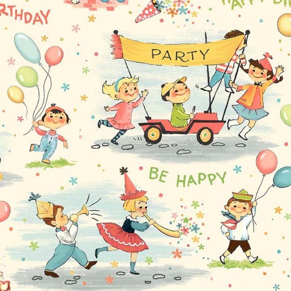 Joyeux anniversaire Retro Party de Michael Miller Fabrics par yard