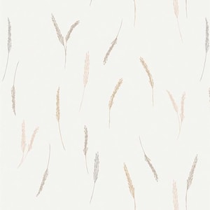 May include: A seamless pattern featuring delicate, hand-drawn sprigs of wheat in shades of beige, brown, and gray on a white background.