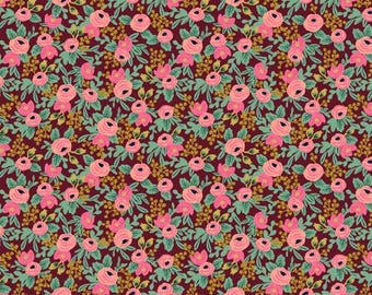 RP305-BU5M Fiesta en el Jardín - Rosa - Tela metalizada burdeos Rifle Paper Co. Tela de algodón acolchado Cotton+Steel