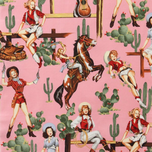 Alexander Henry  Pin up Cowgirl Vintage Mid Century Western  Retro Cotton Quilt Fabric From The Hip-2494G