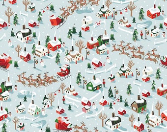 Clearance  Twas Dash Away  C13461-FROST   Christmas Santa Claus Reindeer Village - Quilting Cotton Fabric Riley Blake