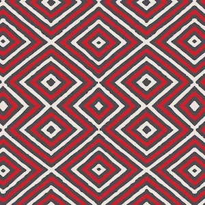 May include: A seamless pattern featuring a geometric design of overlapping red and white squares on a light grey background.