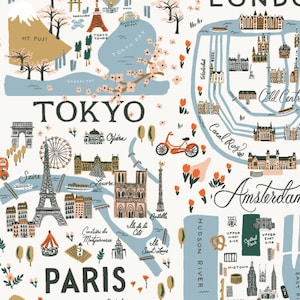 RP801-WH1 Bon Voyage - City Guide - Tessuto bianco Rifle Paper Co Cotton+Steel Quilt Tessuto di cotone