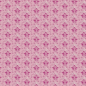 May include: A seamless pattern featuring a repeating design of pink flowers with white centers on a light pink background.