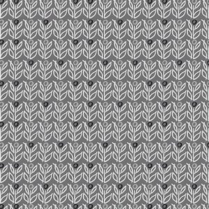 May include: A seamless pattern featuring a repeating design of stylised white flowers with grey centres on a grey background.