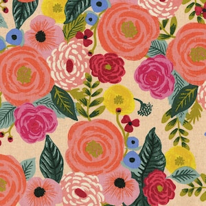 Backorder Fine Giugno Canvas AB8066-012 Giardino Inglese - Juliet Rose - Tessuto in tela color crema Rifle Paper Co Cotton+Steel