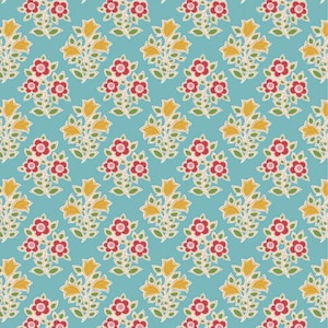 TIL110103   Tilda  Jubilee Blenders  Farm Flowers   Teal  Yardage