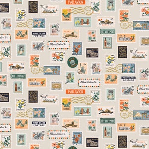 Backorder RP802-FL4M Bon Voyage - Francobolli - Tessuto metallizzato di lino Tessuto di cotone trapuntato in cotone+acciaio di Rifle Paper Co