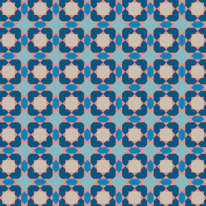 May include: A seamless pattern with a repeating geometric design. The pattern features squares with a blue, light blue, and beige colour scheme.
