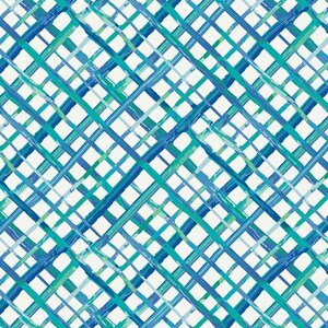 Puede incluir: Patrón abstracto con líneas que se cruzan en tonos de azul y verde sobre un fondo blanco.