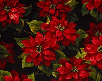 scarlet poinsettia (CJ3059-BLAC-D) from Michael Miller Quilt Fabrics By Half Yard Christmas