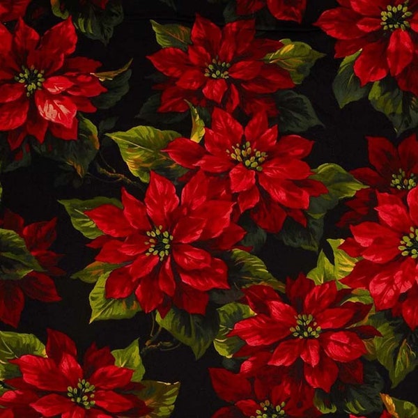 scarlet poinsettia (CJ3059-BLAC-D) from Michael Miller Quilt Fabrics By Yard Christmas