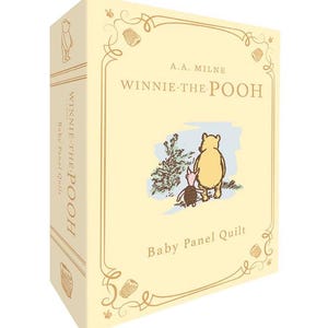 May include: A light yellow rectangular product box featuring the text A.A. Milne Winnie-the-Pooh Baby Panel Quilt. The front displays a classic illustration of Pooh and Piglet walking, surrounded by a decorative border and small honey pot icons.