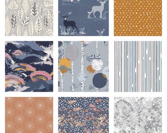 Woods Natuurlijk grijsbruin marineblauw quiltbundel Kunstgalerie Stoffen AGF Fat Quarter / Halve Yard/Yard-bundel