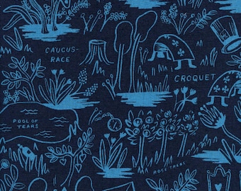 Canvas  AB8027-022 Wonderland - Magic Forest - Navy Canvas Fabric  Rifle Paper Co Cotton+Steel