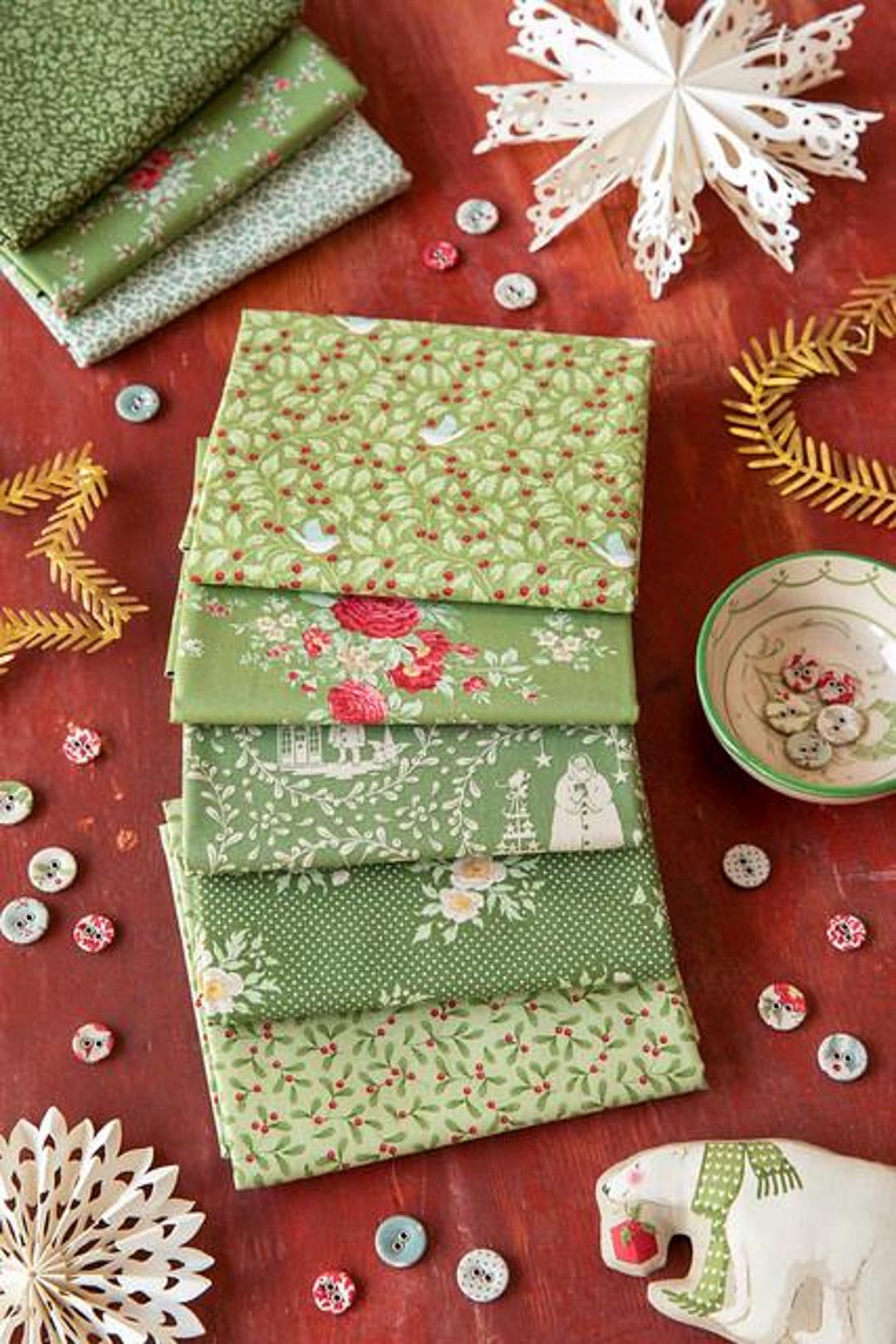 Tilda Merry Little Christmas 5 Pc Green Fat Quarter Bundle -- 300244 - Etsy