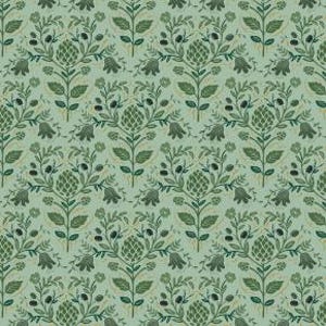 RP1606-SA2M Tela metálica Dahlia - Alcachofa - Salvia, tela de algodón acolchado Rifle Paper Co. Cotton+Steel