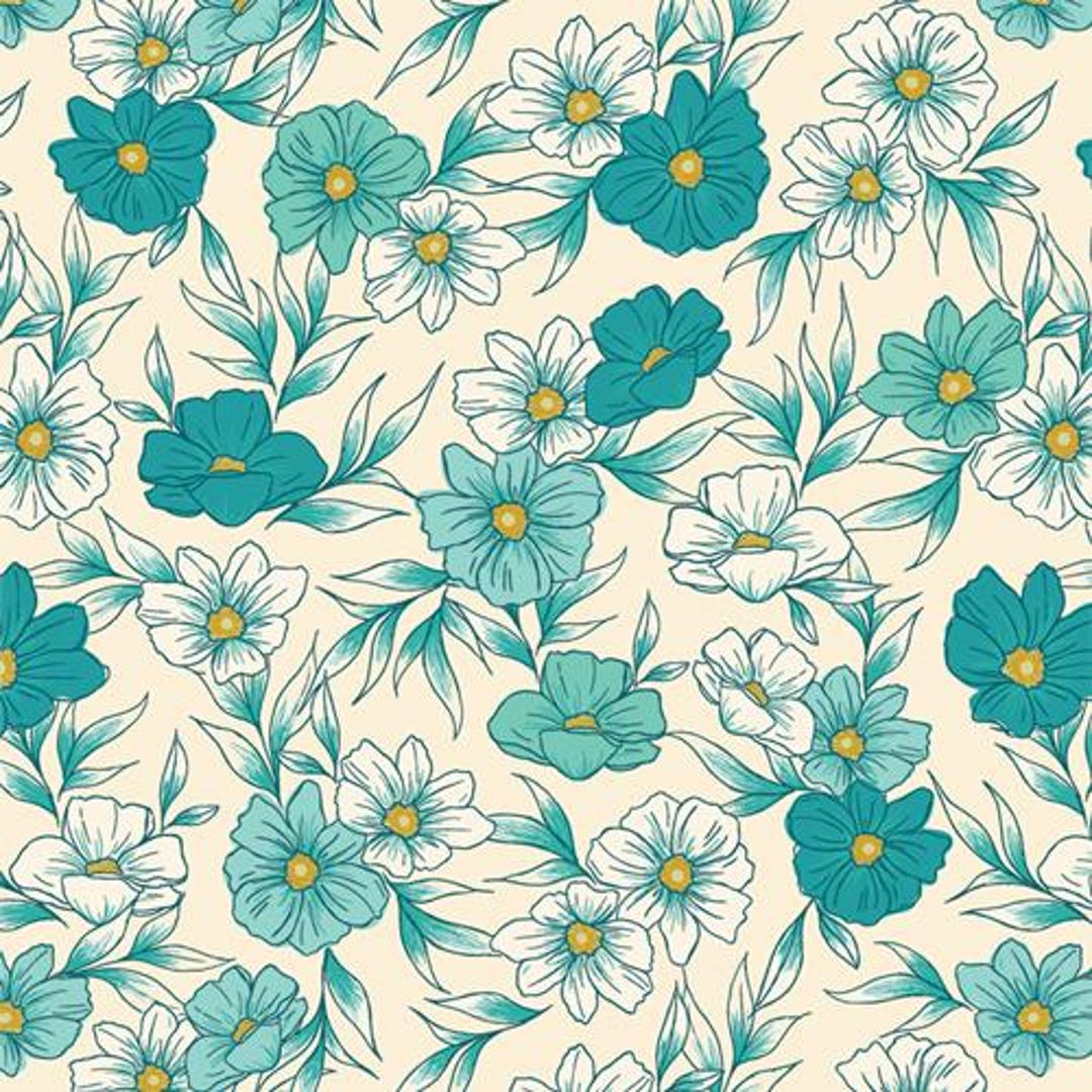 4A3 Bloomcore Collection Tinted Blooms Lagoon BLC31107 Yardage AGF ...