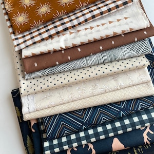 Curated  Bundle Navy Brown Woodland 12 Quilt Fabric  Neutral Colors Curated Fat Quarter Bundle  Quarters Art Gallery Fabrics Quilting Bundle