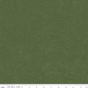 May include: Green fabric with a repeating pattern of dark green contour lines resembling a topographic map.