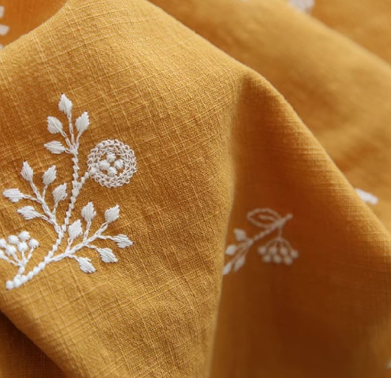 Commandes en rupture de stock début mars Tissu brodé en coton à fleurs Tissu à broder Couette lin Tissu en coton image 5