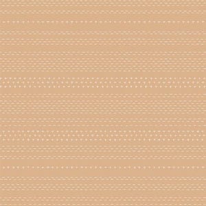 May include: A tan background with horizontal rows of white stitching and cross patterns. The design features alternating rows of dashed lines and small crosses, creating a textured, repeating pattern. This textile design is suitable for fabric or wallpaper.