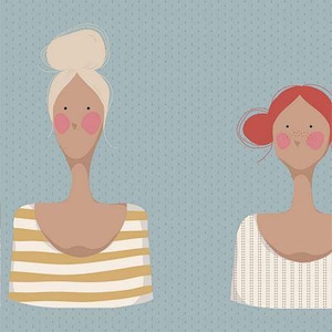 Peut inclure: Deux femmes avec des coiffures et des vêtements différents. La femme de gauche a les cheveux blonds et porte une chemise à rayures jaunes et blanches. La femme de droite a les cheveux roux et porte une chemise blanche à fines rayures noires.