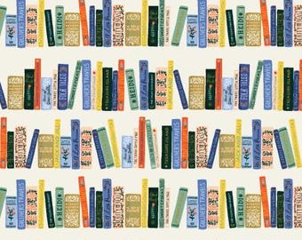 RP1103-CR1M Curio - Book Club - Cream Metallic Fabric   Rifle Paper Co Cotton+Steel
