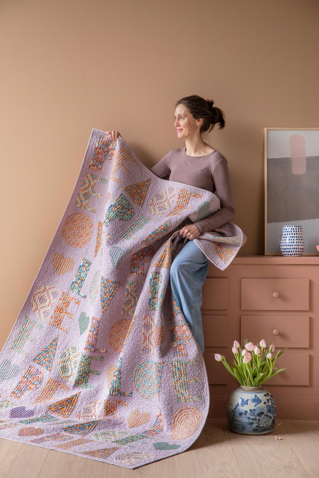 Peace & Love Quilt Kit Caramel/blue Wallflower Collection by Tilda