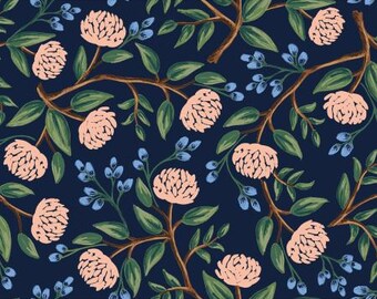 RP102-NA2 Wildwood - Peonies - Navy Fabric   Rifle Paper Co Cotton+Steel