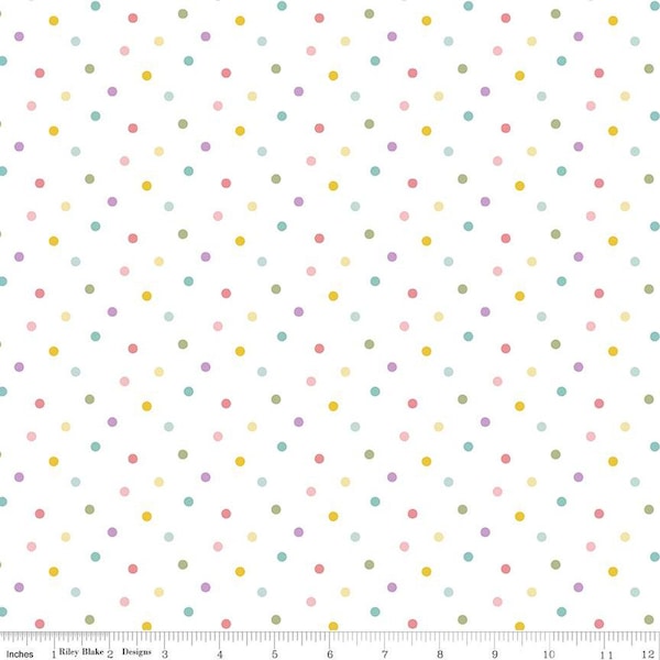 Bunny Trail Dots    C14257-WHITE   Riley Blake Designs  Easter Rabbits Flowers  Quilting Cotton Fabric