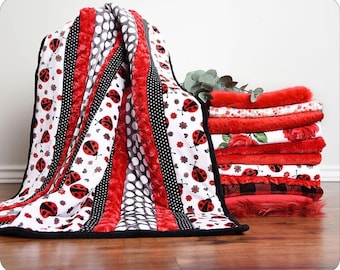 Zestaw Minky Fab 5 Lovebug (biedronka) Cuddle Quilt Kit z tkaniny minky, przytulnej, firmy Shannon Fabrics