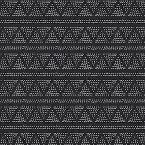May include: A black and white geometric pattern with a repeating design of triangles made of small dots.