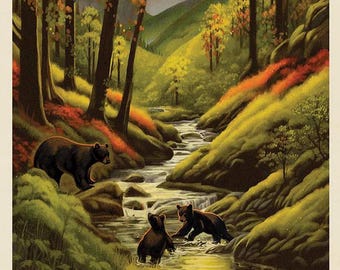 Parques Nacionales Parque Nacional de las Grandes Montañas Humeantes Panel de póster PD16132-PANEL / Riley Blake / Quilt