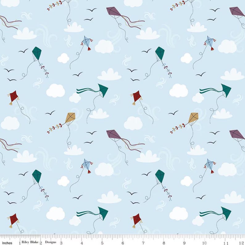 Blue Kite Pattern A Spoonful of Sugar Let's Go Fly a Kite Sky C17083-SKY Riley Blake ...