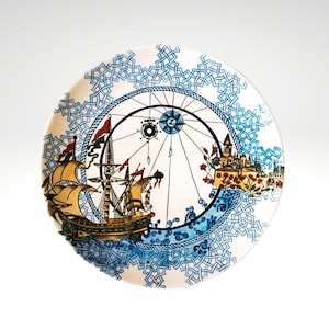 Türkische Fliesenplatte | Piri Reis Karte Design Teller | Geschenk für Ihn