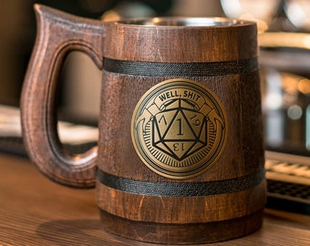 WELL SHIT Dungeon Master Mug, Dungeons and Dragons, D&D Wooden Mug, Gamer DnD Tankard, Best Birthday Gift.