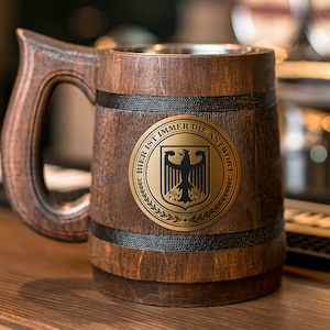 Beer mug for gift made of wood for best friend. THE EAGLE. Beer is always the answer. Beer mug for gift made of wood.