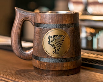 Beer mug for gift made of wood for best friend.Celtic harp. Beer mug for gift made of wood.