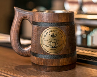 Beer mug for gift made of wood for best friend.The Claddagh ring. Beer mug for gift made of wood.
