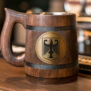 Beer mug for gift made of wood. THE EAGLE.
