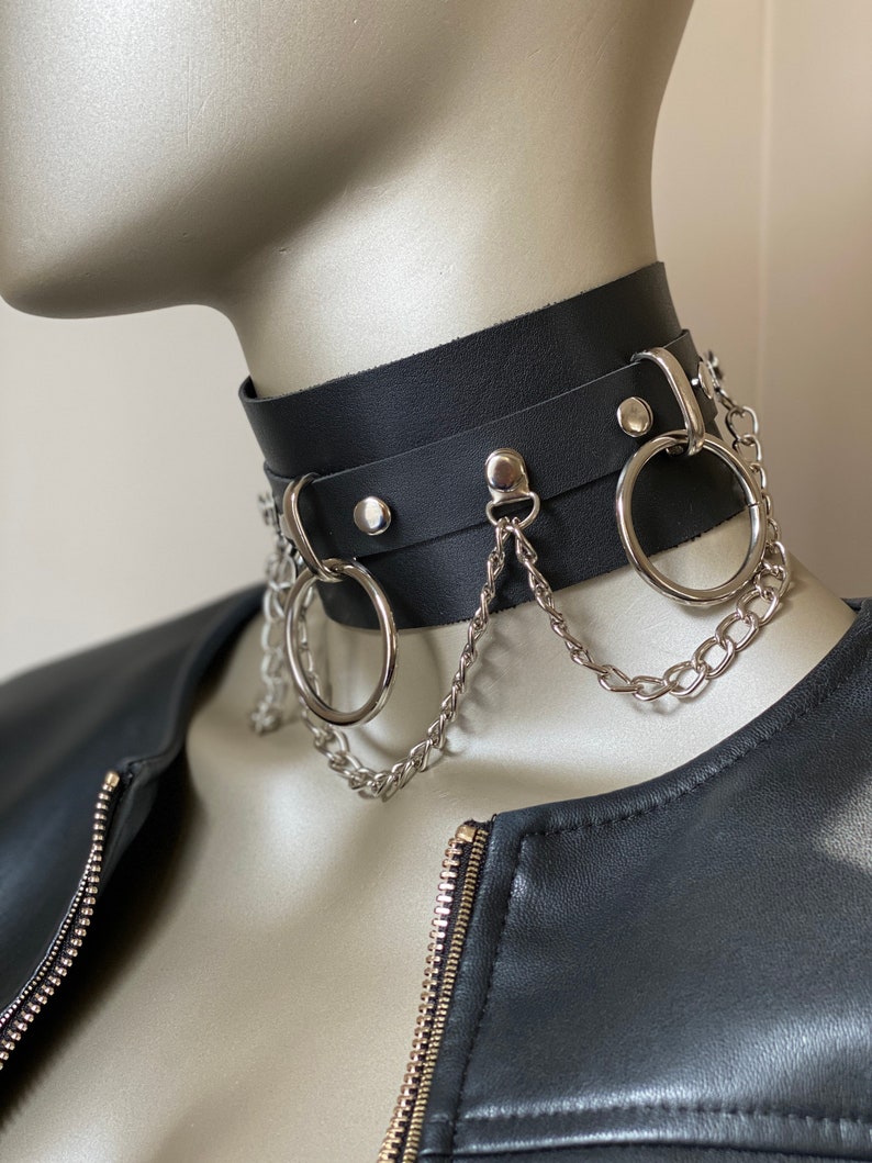 BDSM Leather Chain Choker Punk Egirl Choker Collar Leather - Etsy