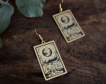 Tarot card earrings made of stainless steel the moon the star