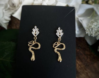 Glitter earrings with snake gold plated with zirconia stone festive earrings