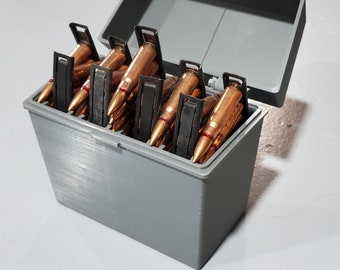 Estojo de munição MIV 7,62 x 39 mm com clipe, cinza.