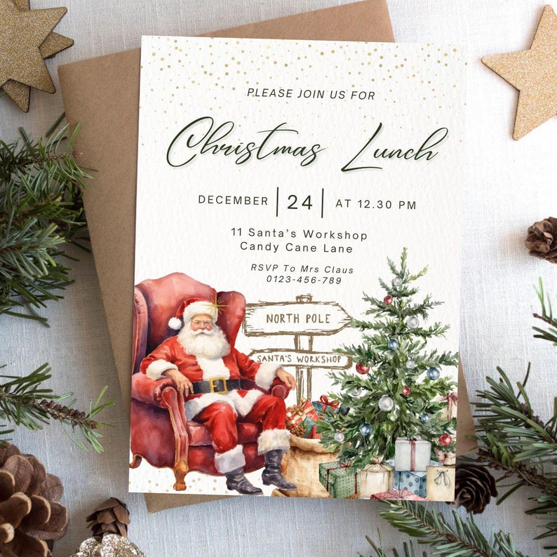 Invitación para almuerzo navideño / Plantilla editable de Canva ...