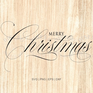 Può includere: Scritta "MERRY Christmas" in elegante calligrafia nera su sfondo di legno chiaro. Perfetto per progetti natalizi. L'immagine include anche informazioni sui tipi di file.