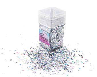 Glitter Flakes Holographic Silver Stars , 1.5oz Glitter, Crafting Glitter, DIY Glitter,nail art , make up, resin art, Fake bake supplies