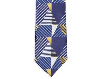 Blue Geometric Printed Necktie