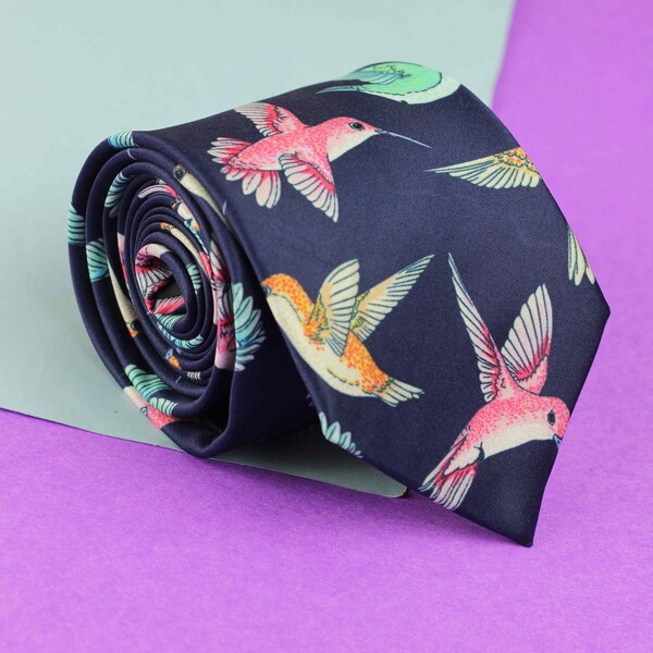 Navy Birdy Printed Necktie